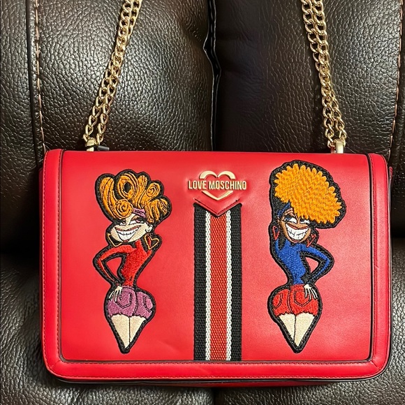 SALE!!! Moschino Red leather logo monogram flap  Crossbody shoulder Bag NEW - Picture 1 of 9